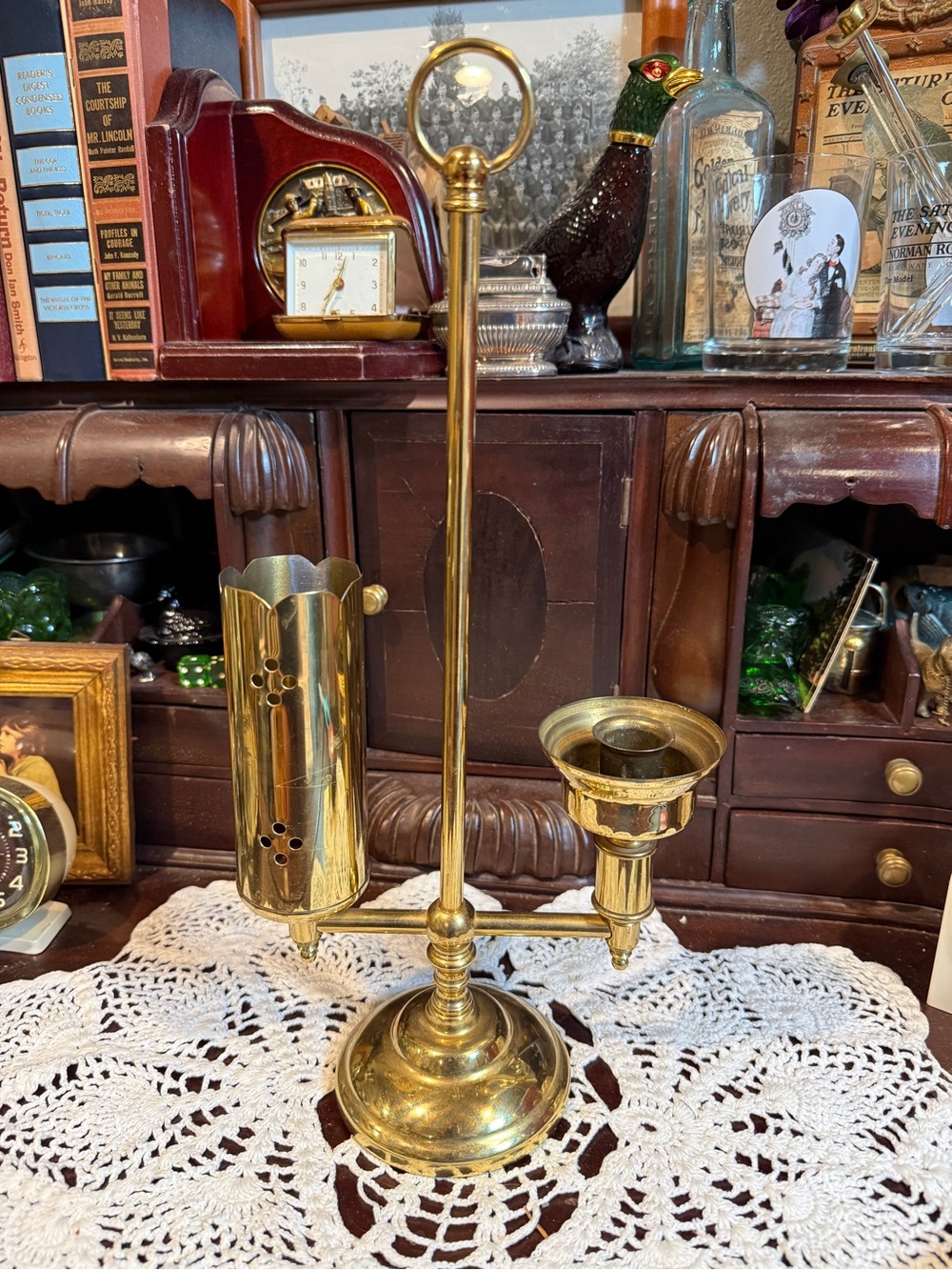 Brass Candle and Snuffer Holder - Polished Gold Finish
